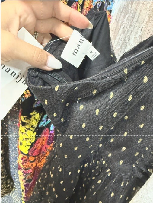 Maniju Gold Polka Dot Black Mini Dress