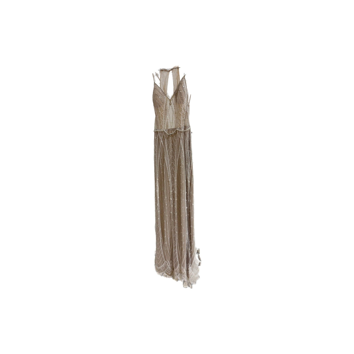La Vie En Blanc Shades of Ivory Beaded Spaghetti Straps V-Neck Wedding Dress