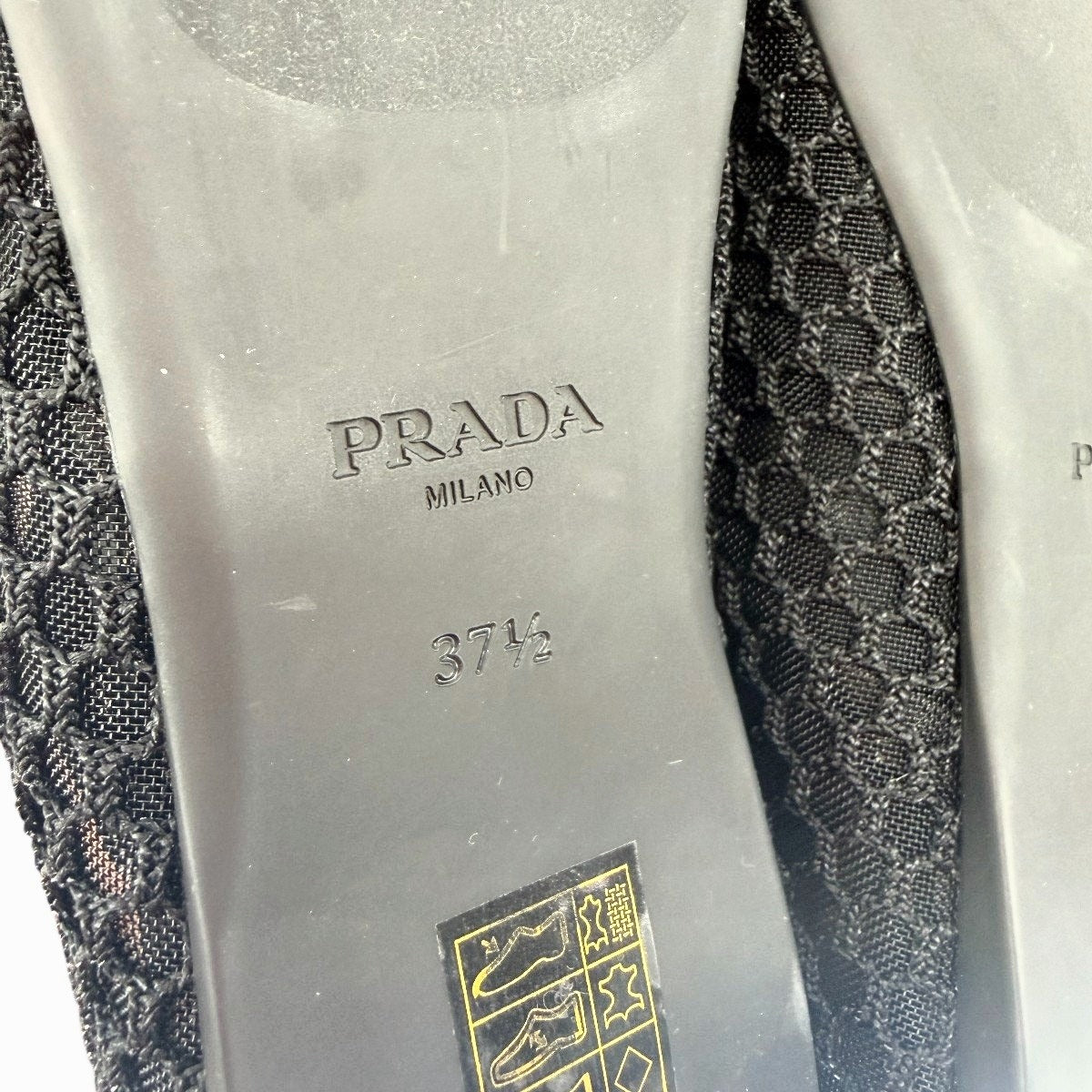 Prada Mesh Logo Calzature Donna Double Straps Ballerina Flats Black Size 37.5