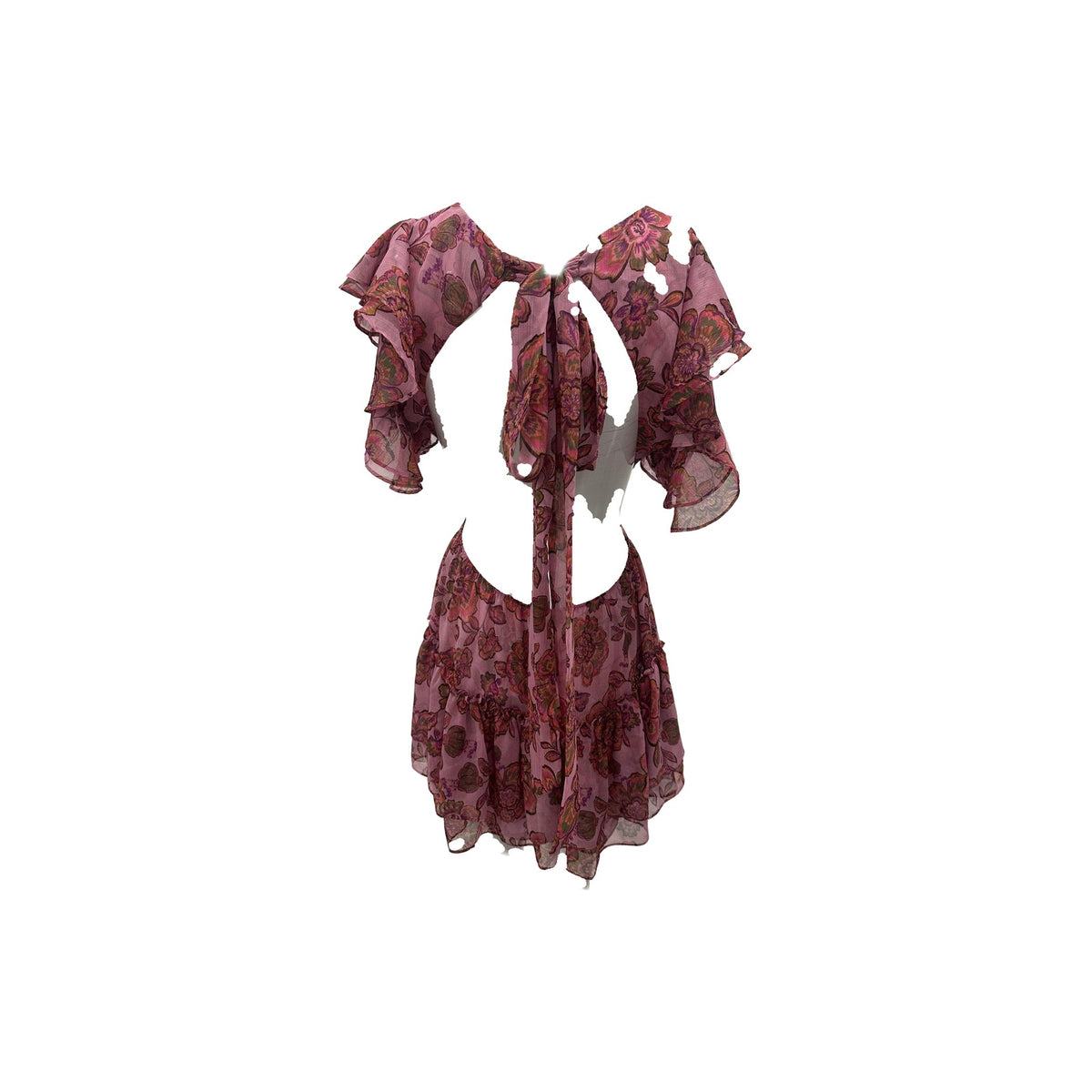 Misa Los Angeles Chiffon Floral Ruffle Pleated Shahdi Mini Dress Pink Size S