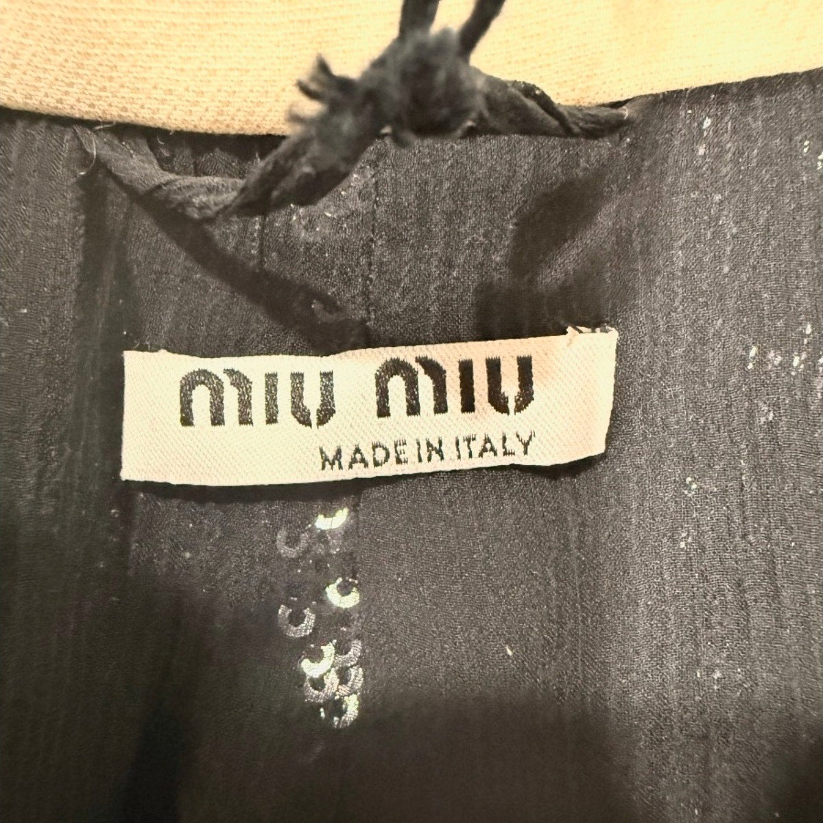 Miu Miu Sequined Collared Long Sleeve Mini Dress Black