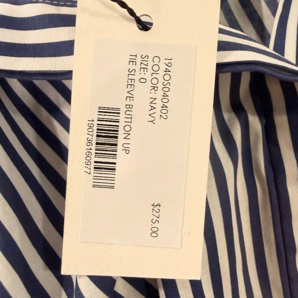 Milly Cotton Blend Collared Tie Sleeve Button Up Shirt
