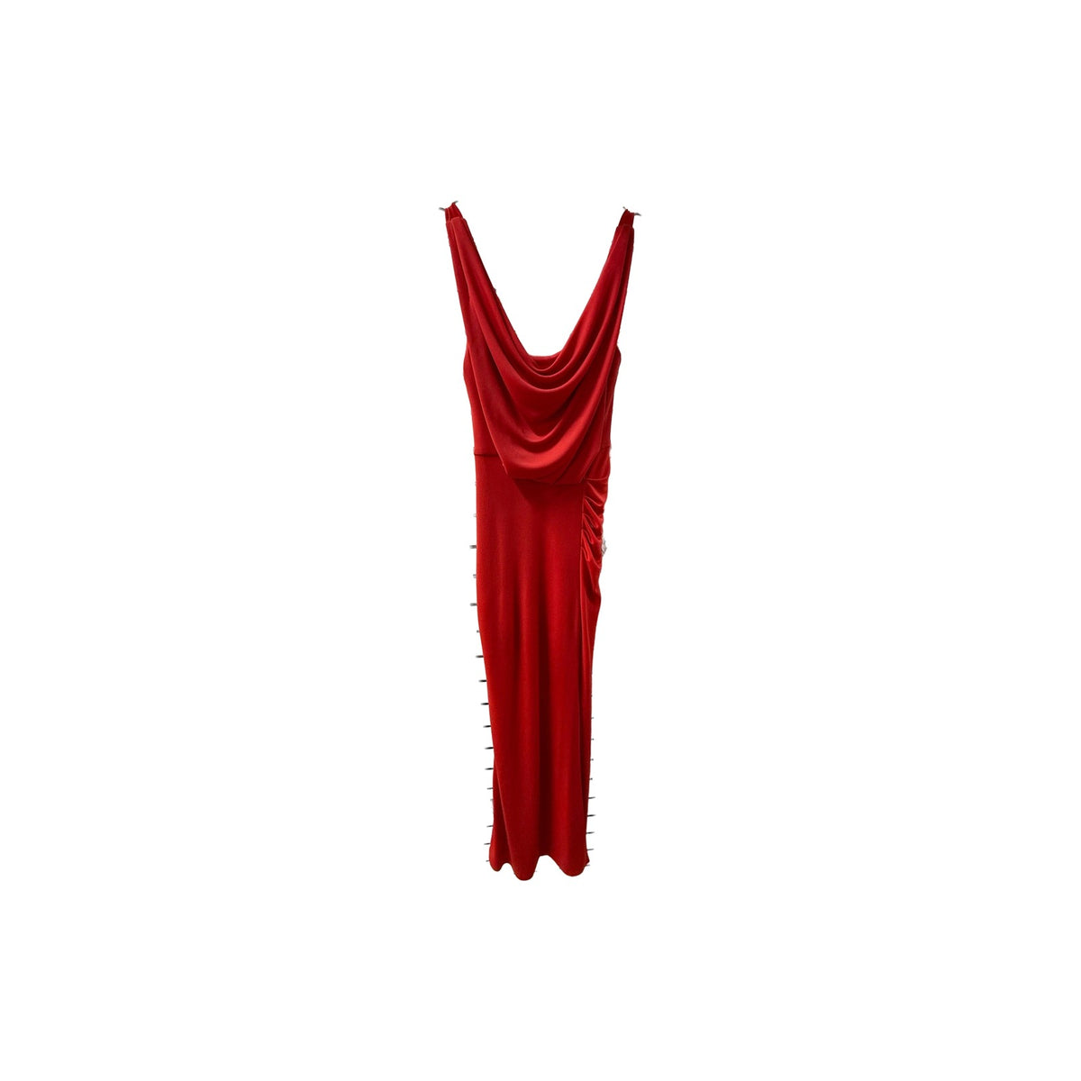 BCBGMAXAZRIA Lena Draped Scoop Back High Slit Maxi Evening Dress