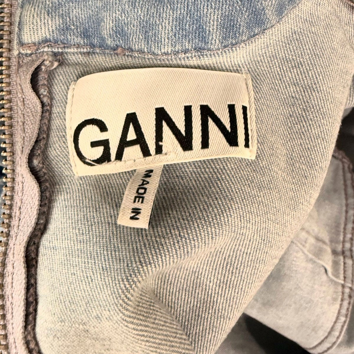 Ganni Cotton Blend Denim Mock Neck Mini Shift Dress