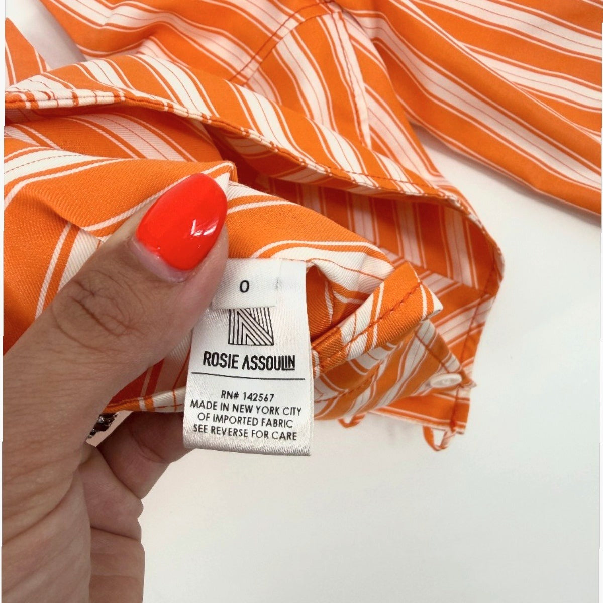 Rosie Assoulin Orange White Striped Square Neck Crop Top