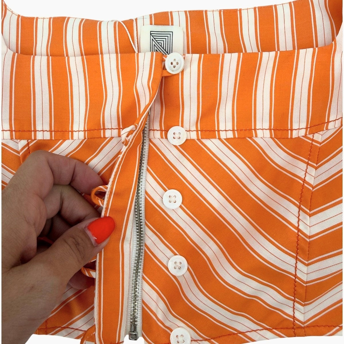 Rosie Assoulin Orange White Striped Square Neck Crop Top