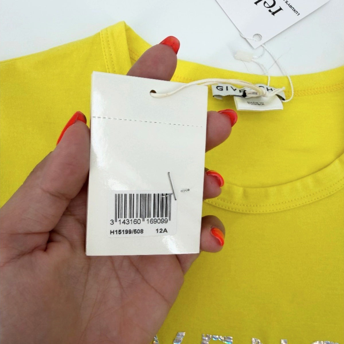 Givenchy Kids Yellow Logo Crew Neck Short Sleeve T-Shirt Cotton Size 12 NWT