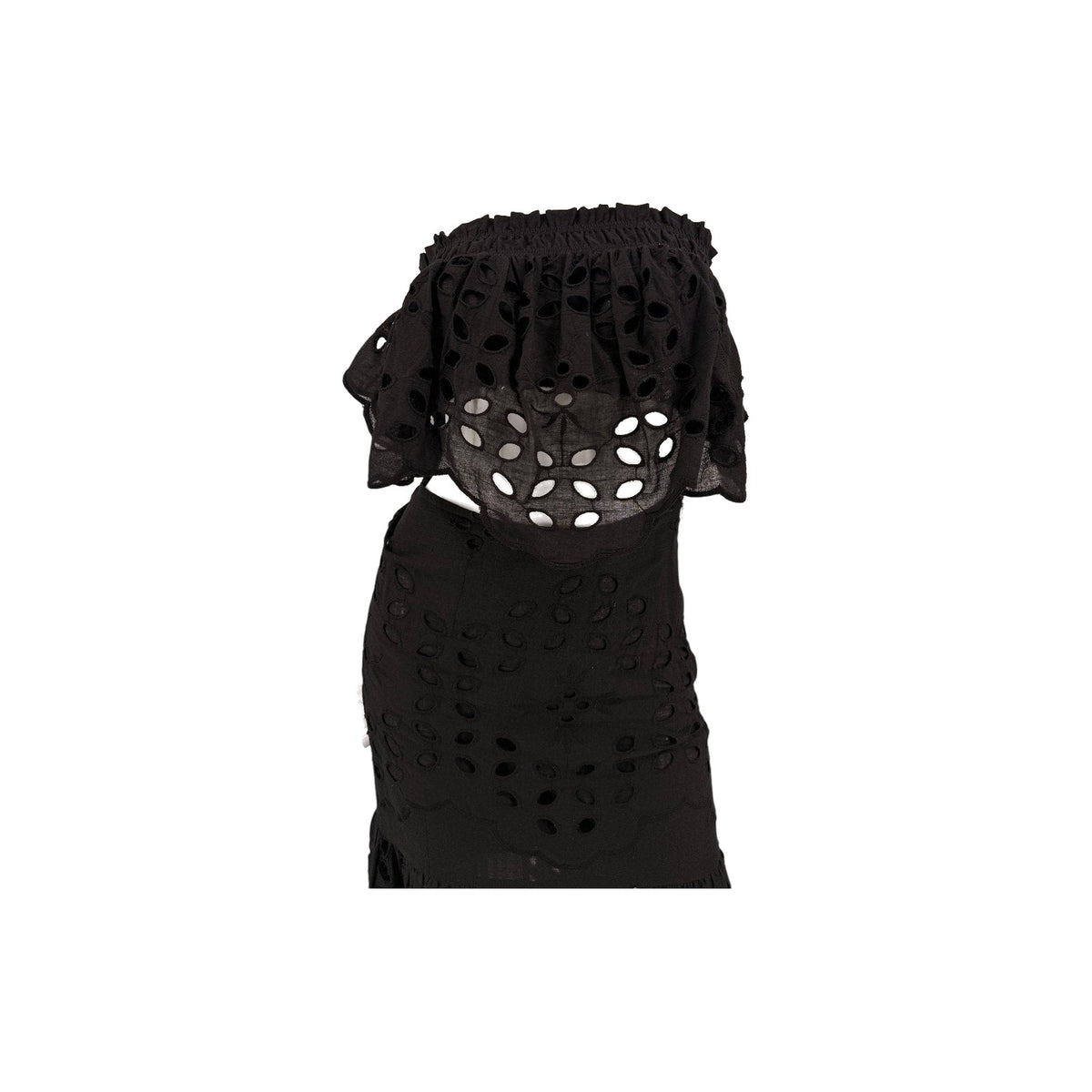 Luxxel Palm Chains Eyelet Embroidered Two Piece Maxi Skirt Set Black Women's S