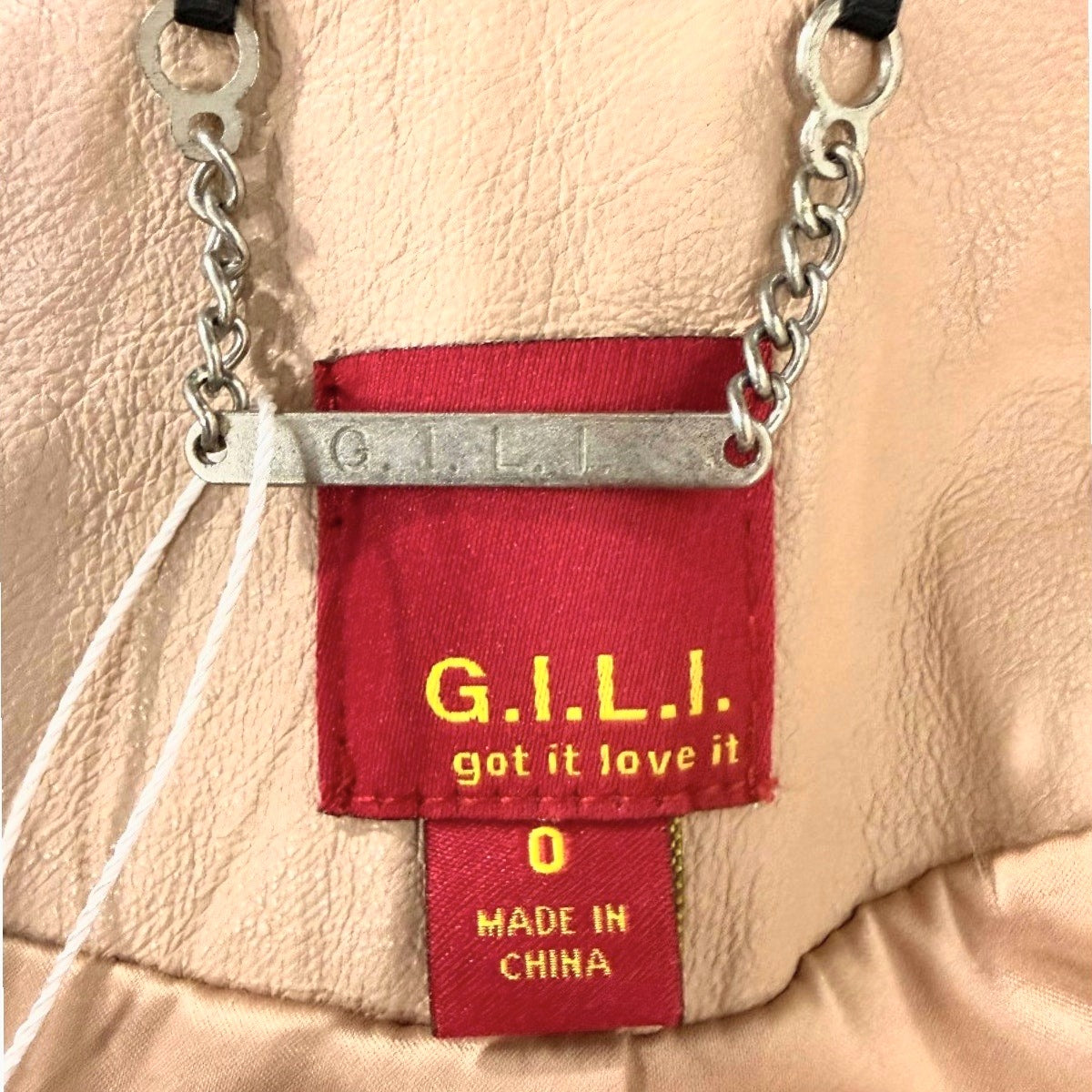 G.I.L.I. Genuine Leather Zip Up Moto Jacket Nude Beige Size 0