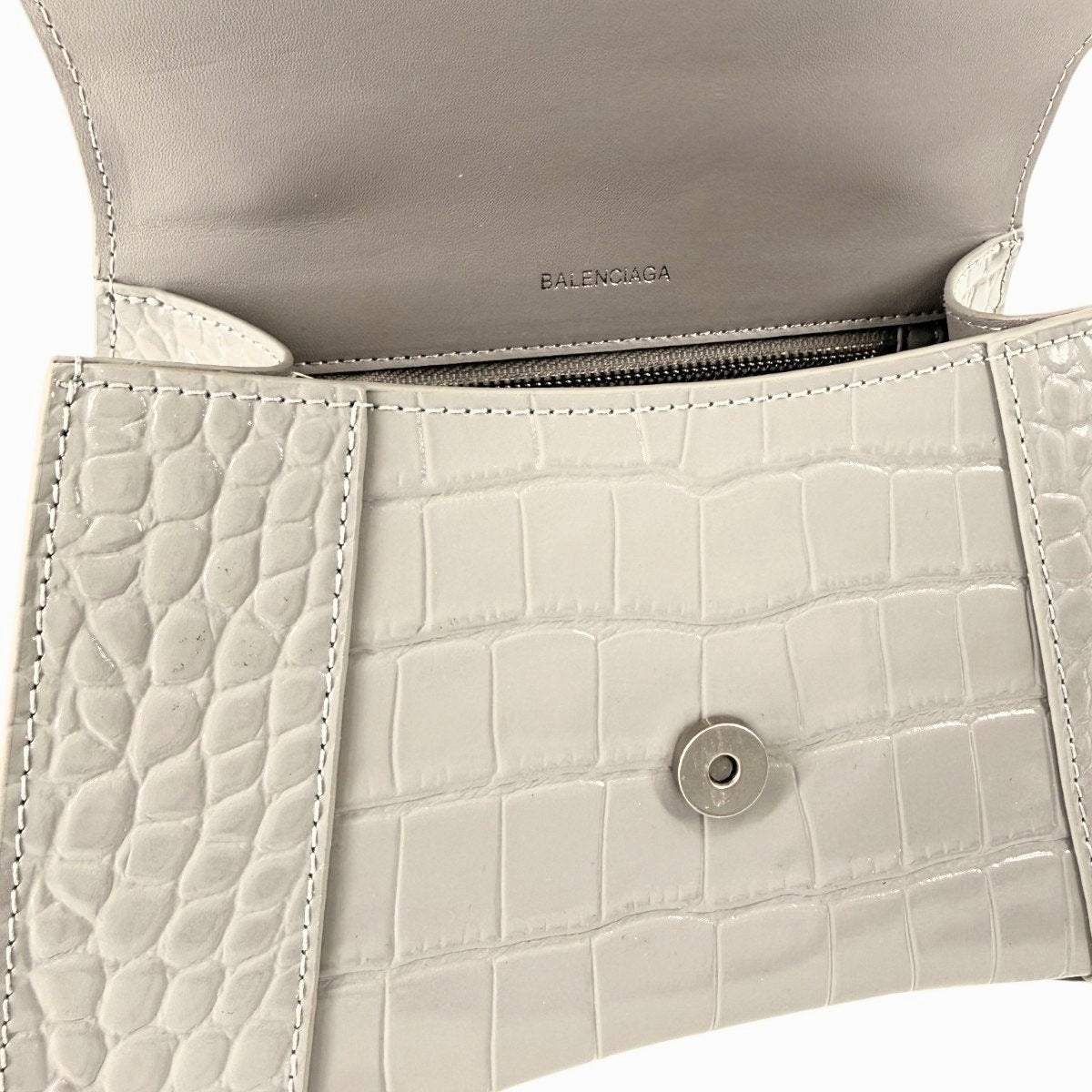 Balenciaga Hourglass Croc Embossed Leather Top Handle Bag