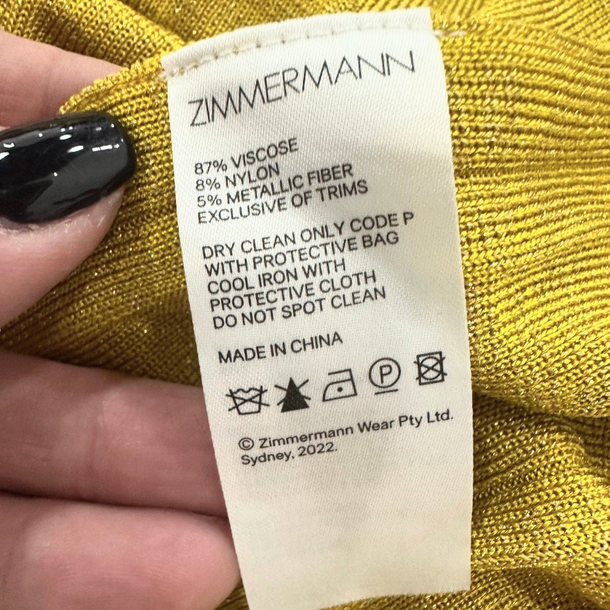 Zimmermann Mustard Metallic Rib Knit Cutout Gathered Midi Dress