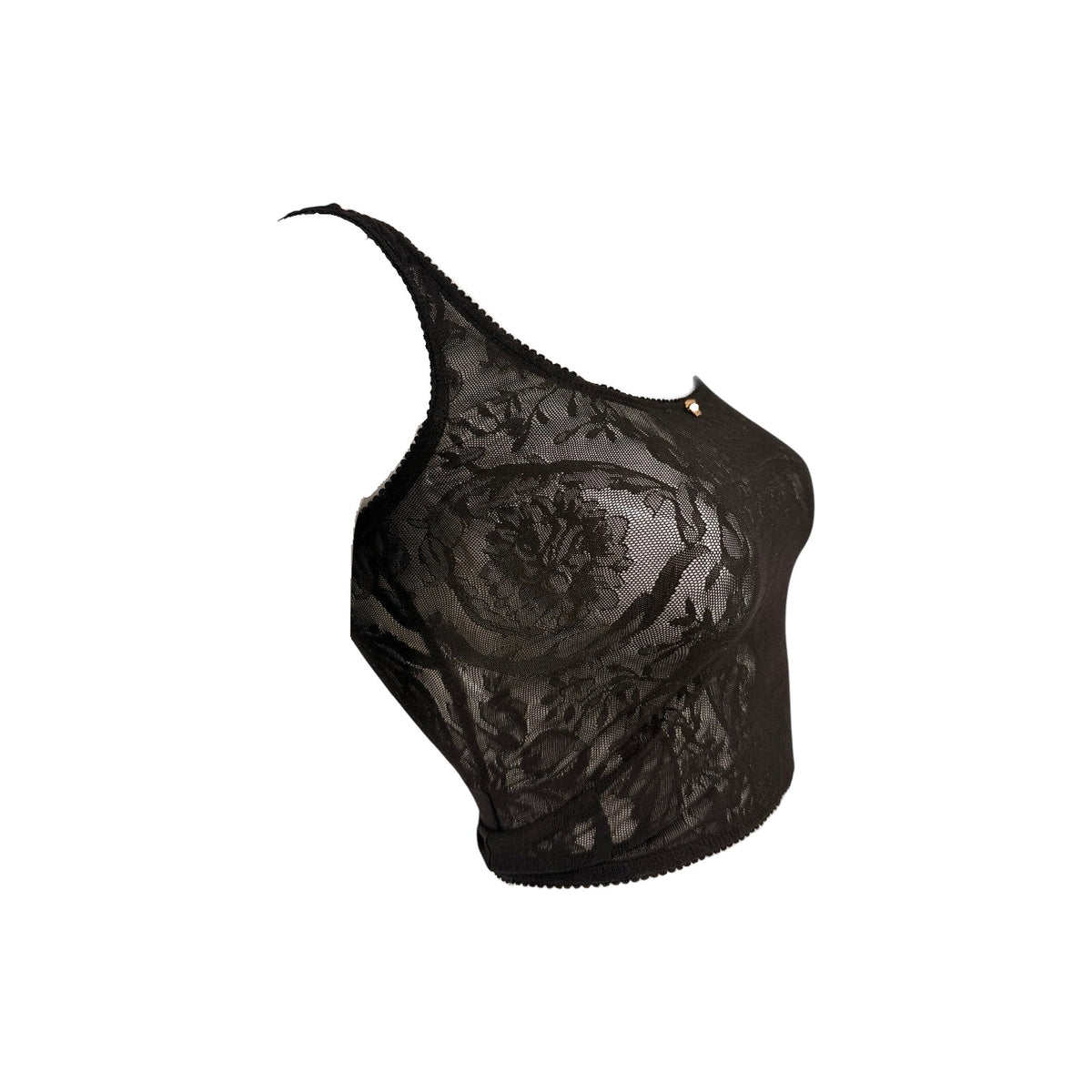Versace Black Baroque Jacquard Tulle Sheer Cropped Tank Top