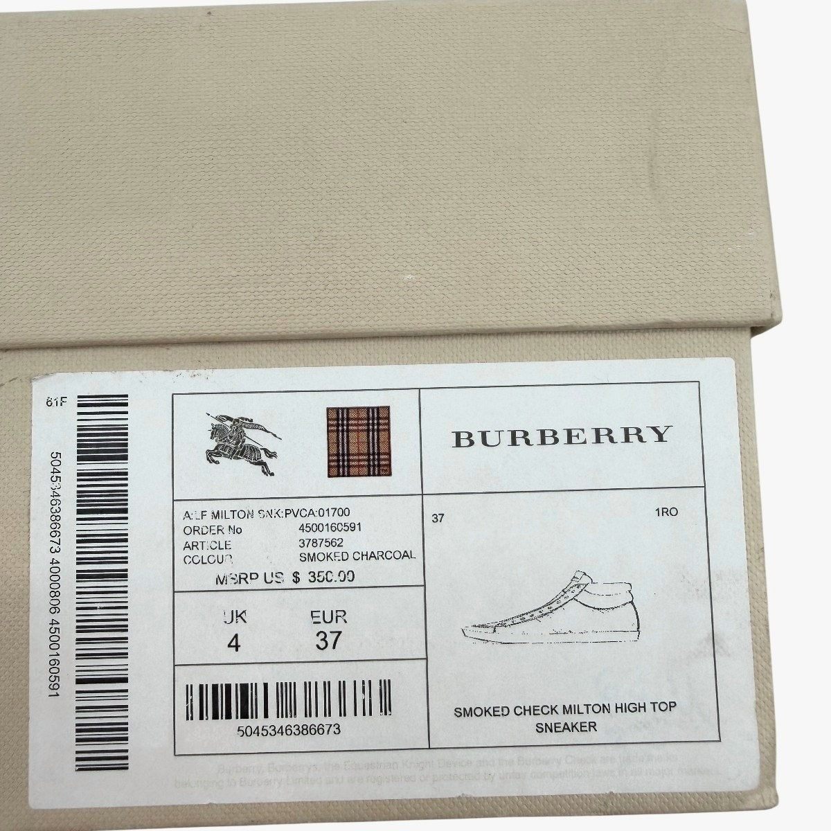 Burberry Smoked Check Milton High Top Sneakers Smoked