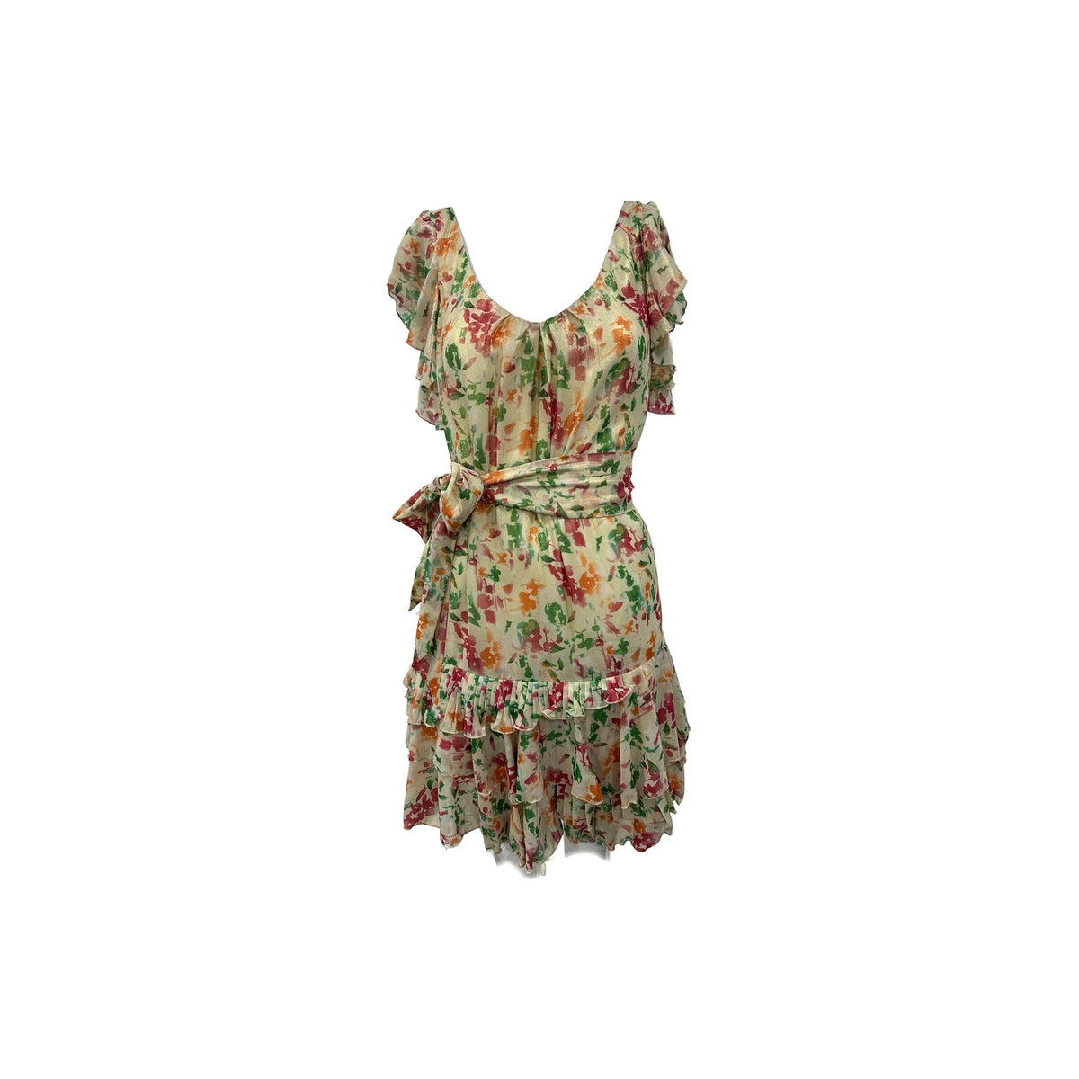 Diane Von Furstenberg Floral Print Ruffle Tiered Belted Mini Dress Multi Size 2