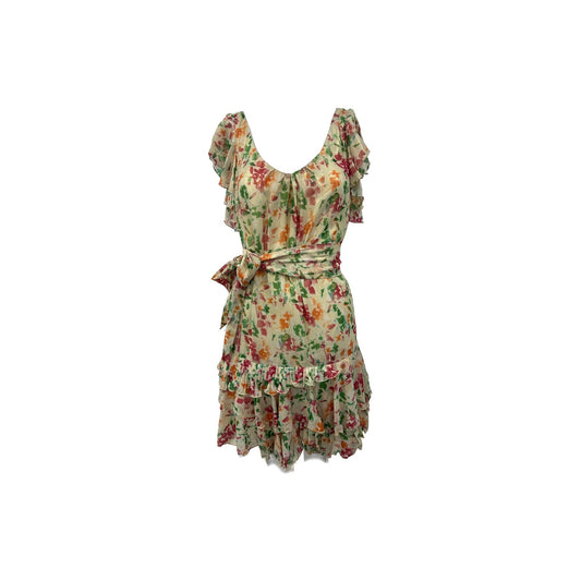 Diane Von Furstenberg Floral Print Ruffle Tiered Belted Mini Dress Multi Size 2