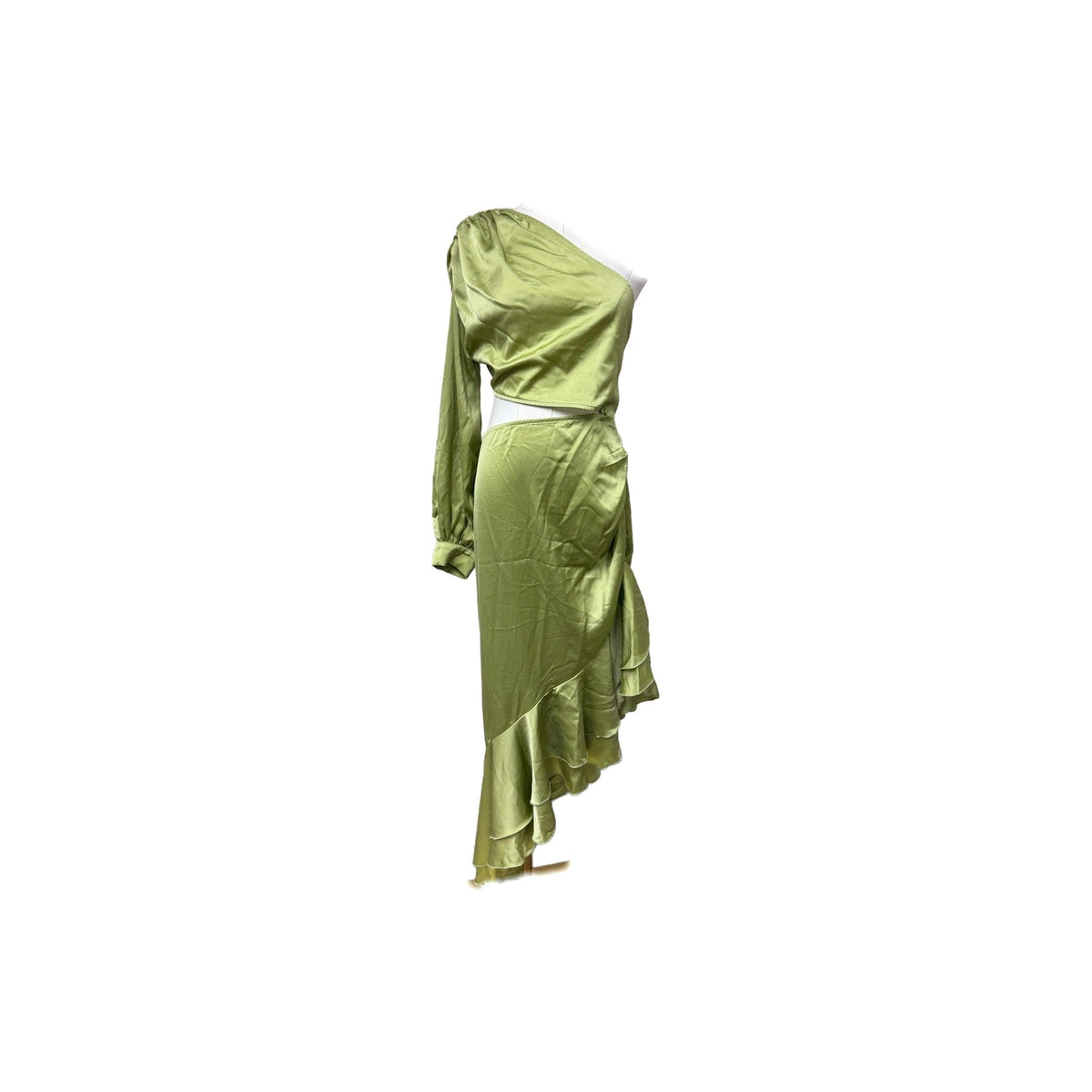 Love Lemonade One-Shoulder Asymmetric Ruffle Dress Green