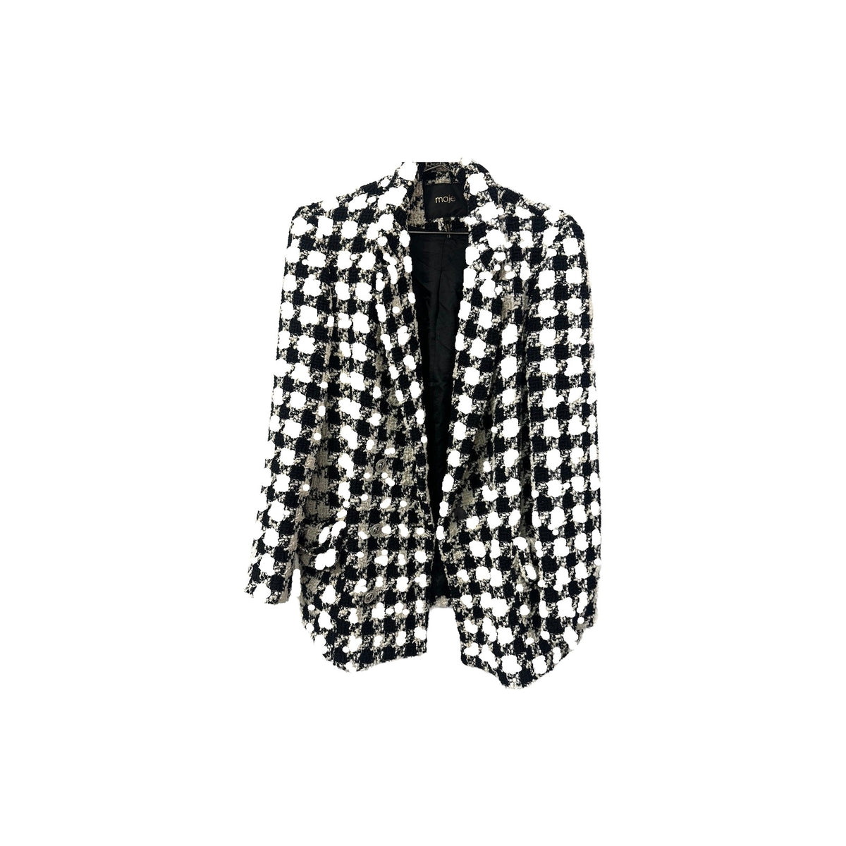 Maje Wool-Blend Houndstooth Double-Breasted Jacket