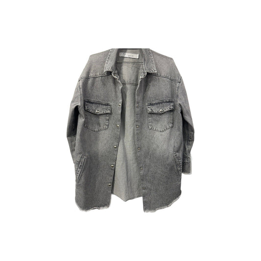 Iro Paris Cotton Denim Collared Long-Sleeve Frayed-Edge Shirt
