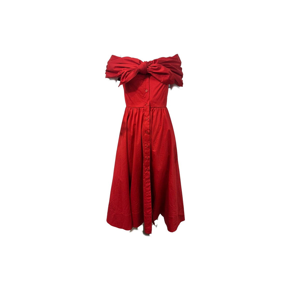 Oscar De La Renta Cotton-Blend Big Bow Runaway Off-Shoulder Midi Dress