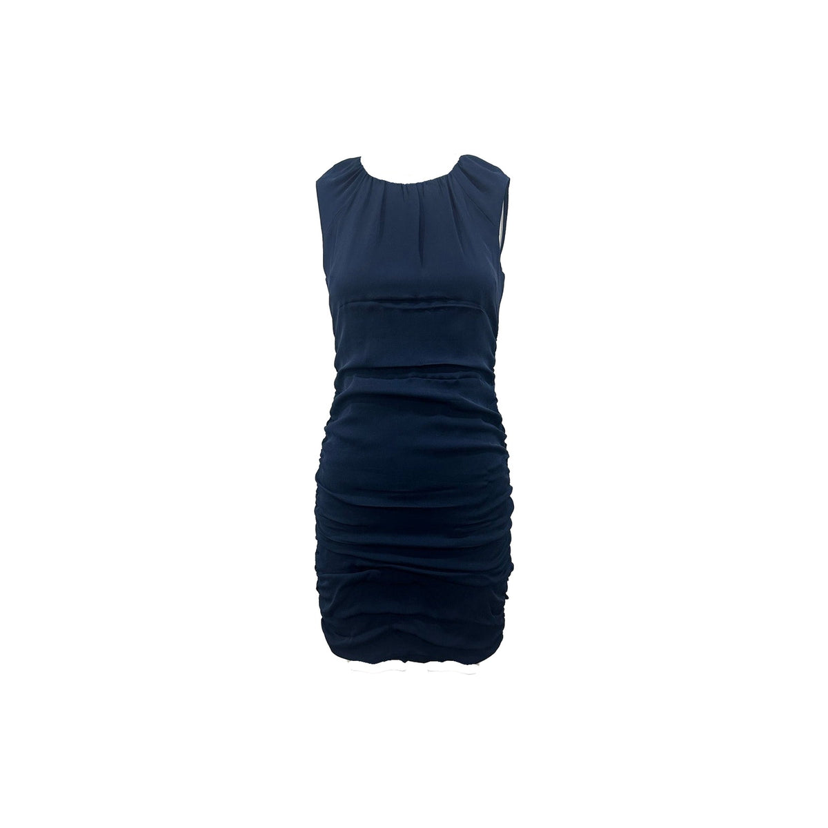 Diane Von Furstenberg Silk Sleeveless Ruched Mini Dress Navy Blue Women's Size 0