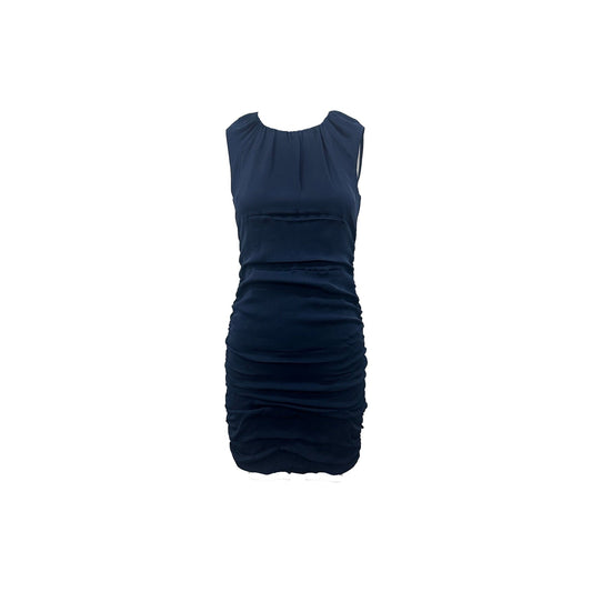 Diane Von Furstenberg Silk Sleeveless Ruched Mini Dress Navy Blue Women's Size 0