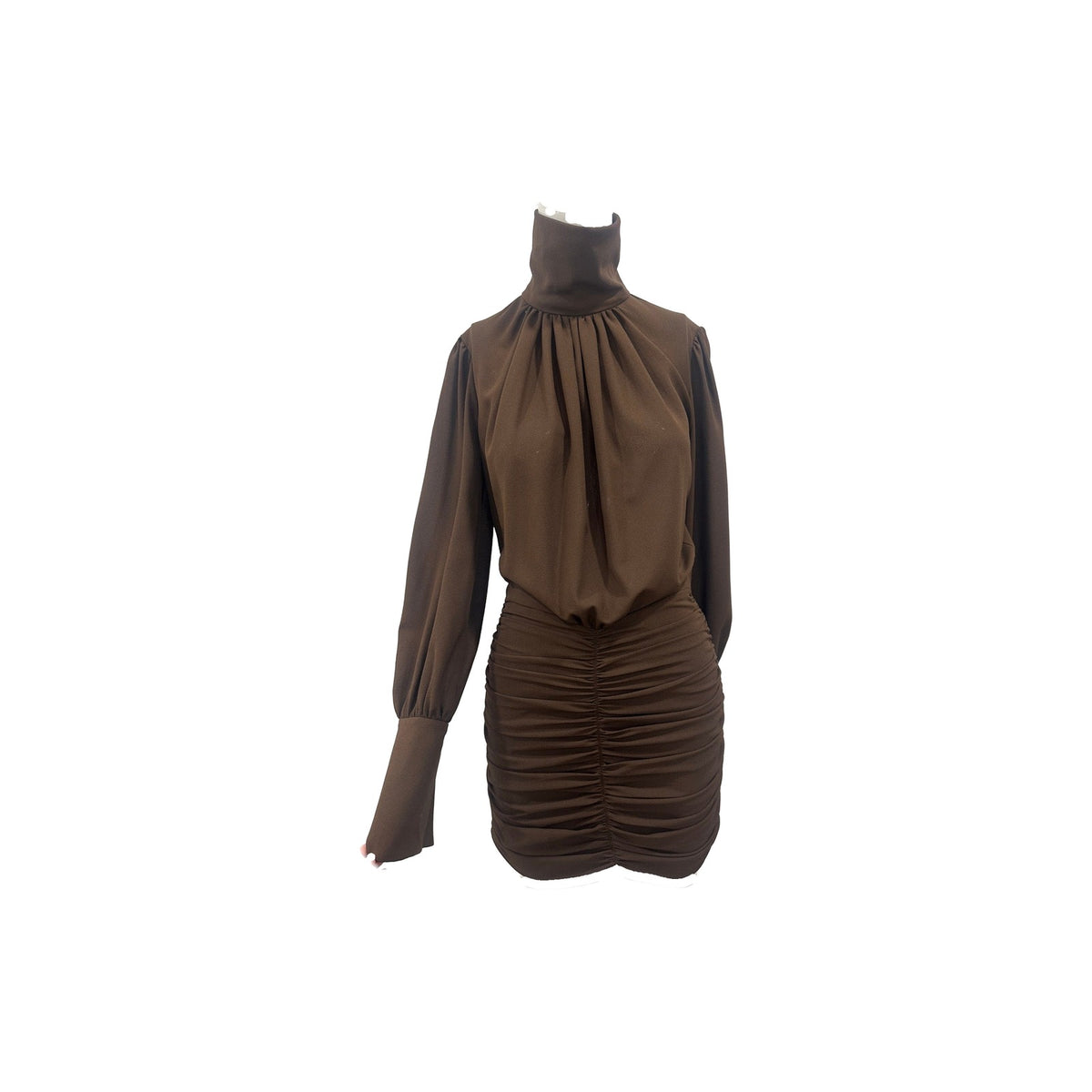 Rony Kobo Yebba Mock Neck Long Sleeve Ruched Pleated Mini Dress
