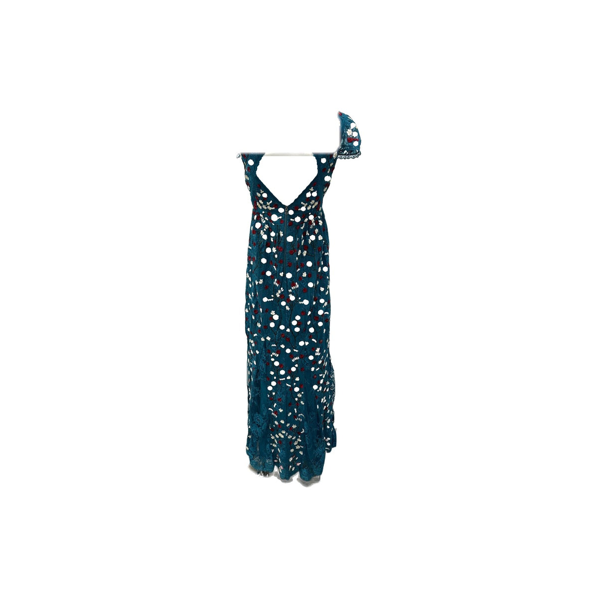 Alice + Olivia Nylon Arwen Embroidered Godet Gown Blue Green Women's Size 4