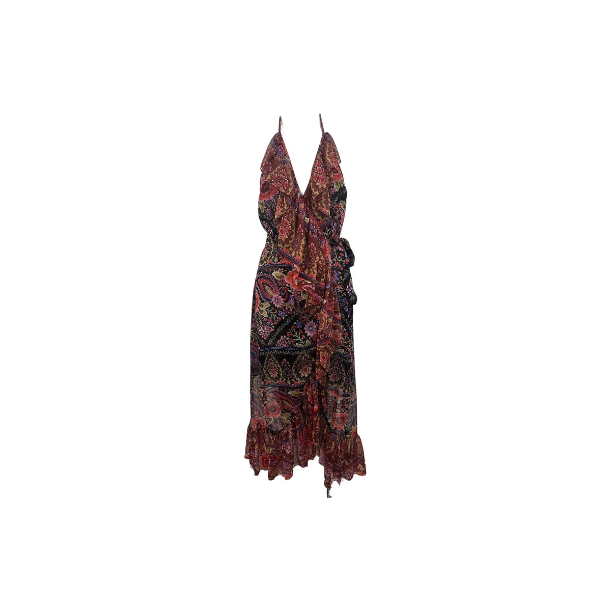 Misa Los Angeles Cotton Paisley Print Ruffle Melany Wrap Midi Dress