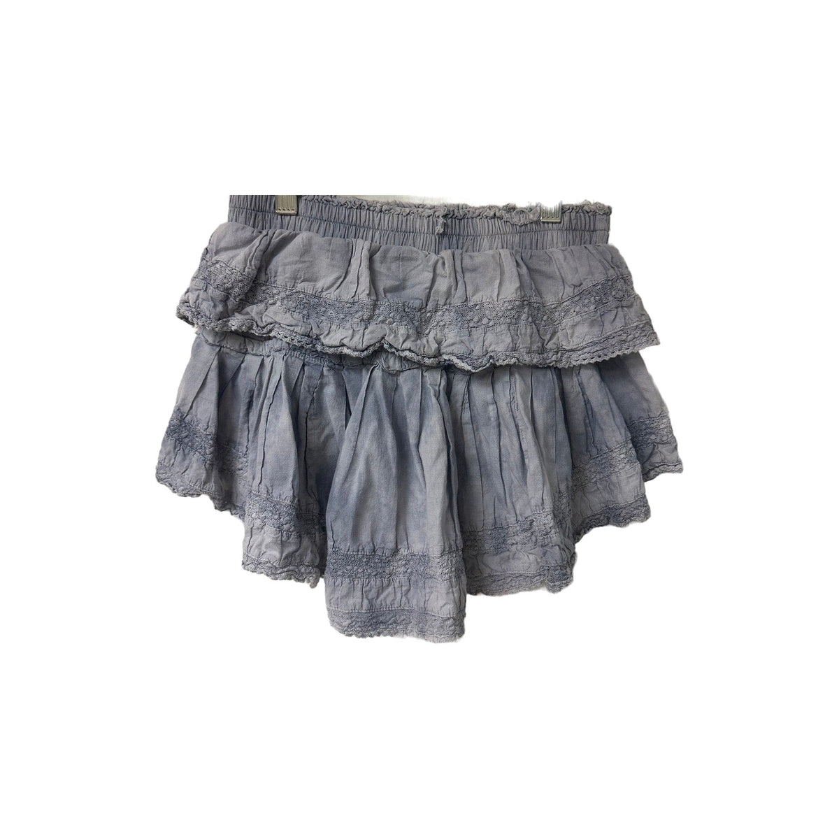 LoveShackFancy Cotton Mini Skirt with Lace Trim, Ruffles, and Pleated Tiers