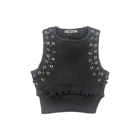 Manière De Voir Cotton Blend Eyelet Cropped Top Pants Set