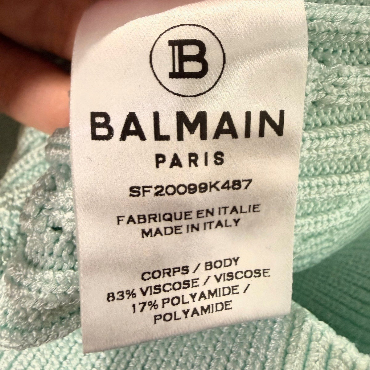 Balmain Button Embellished Ribbed Knit Cropped Tank Top Mint