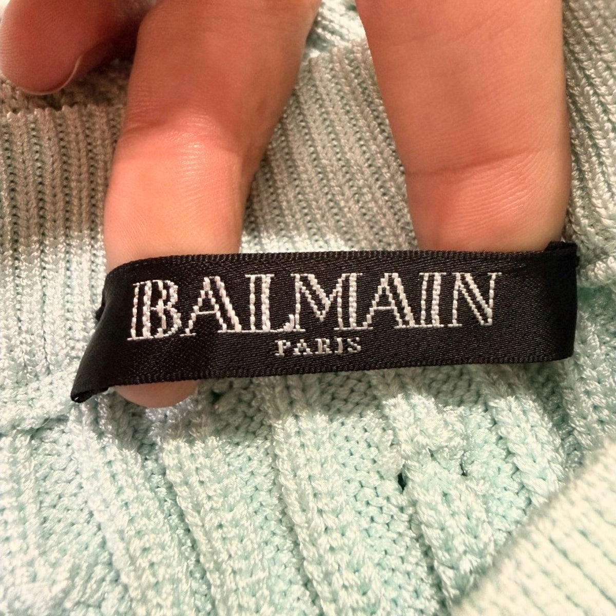 Balmain Button Embellished Ribbed Knit Cropped Tank Top Mint