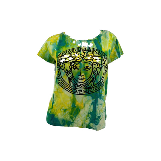 Versace Cotton Jersey Tie-Dye Medusa Print T-Shirt Green Women's Size 38