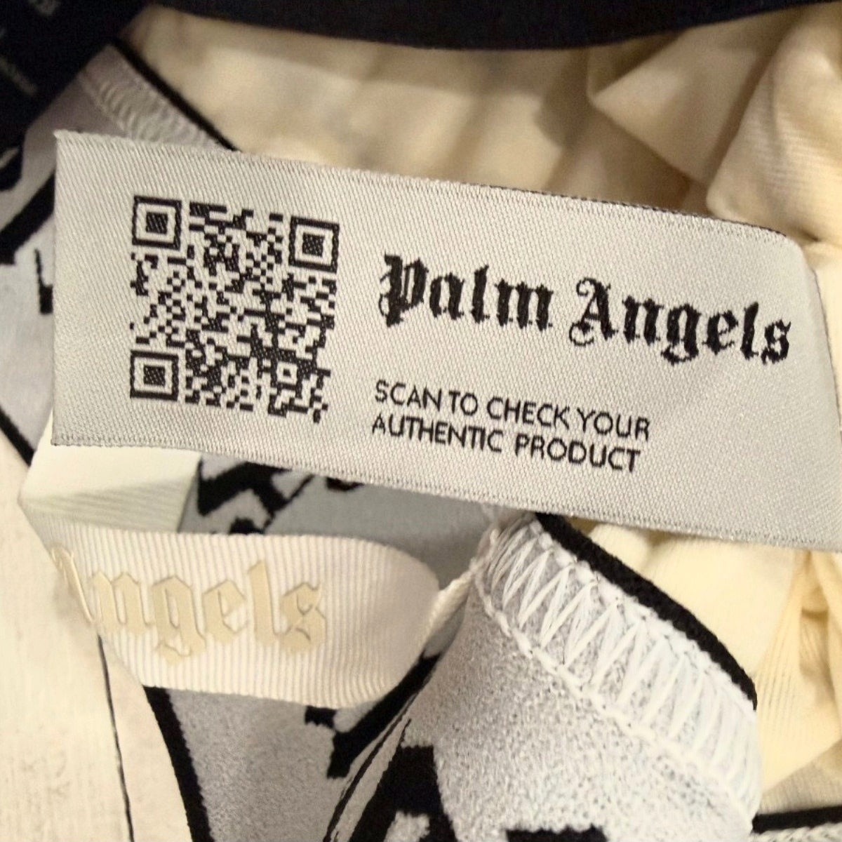 Palm Angels Cotton Blend Logo Print Crinkled Jersey Crop Top Cream Women's XS