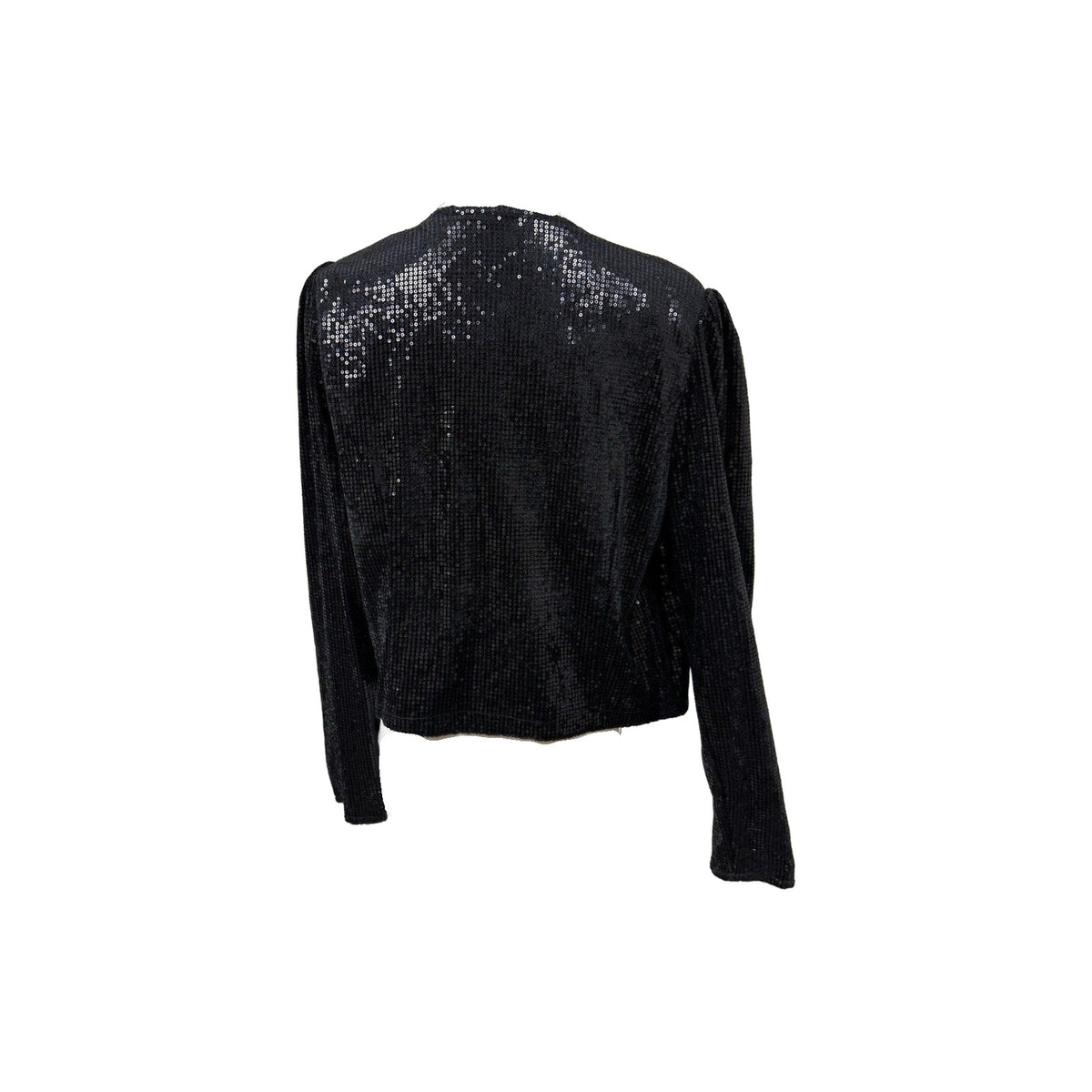 Fashion Women Black Sequined Sparkling Collarless Cardigan Jacket