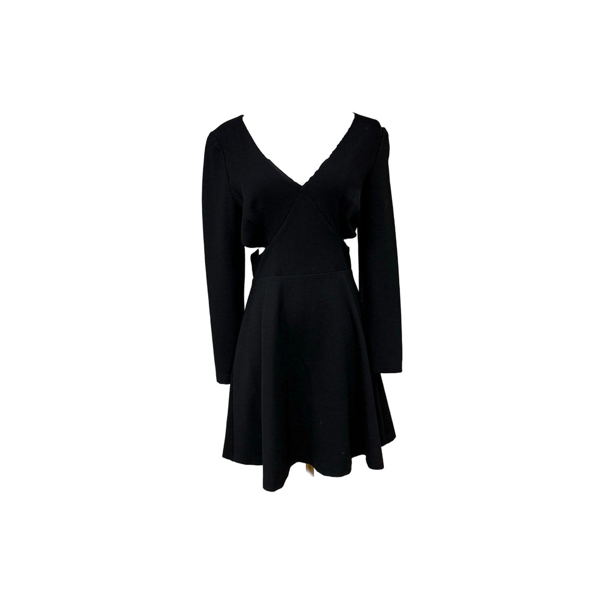 Halston Heritage Black Long Sleeve Mini Dress V-Neck Cutouts