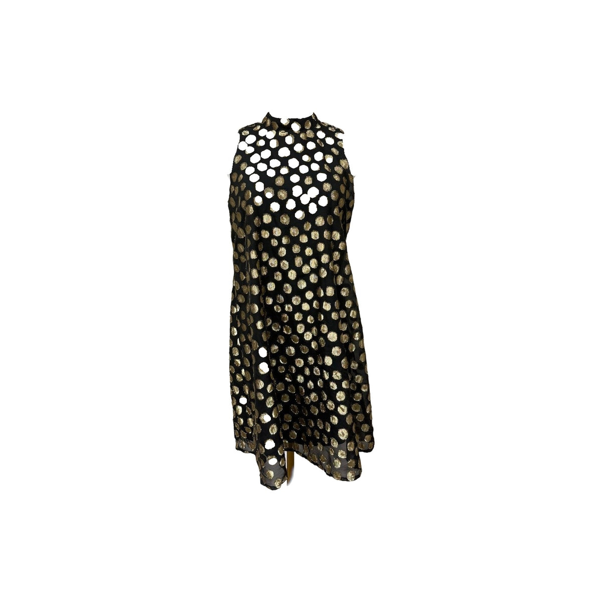 Signature by Robbie Bee Black Polka Dot Trapeze Dress