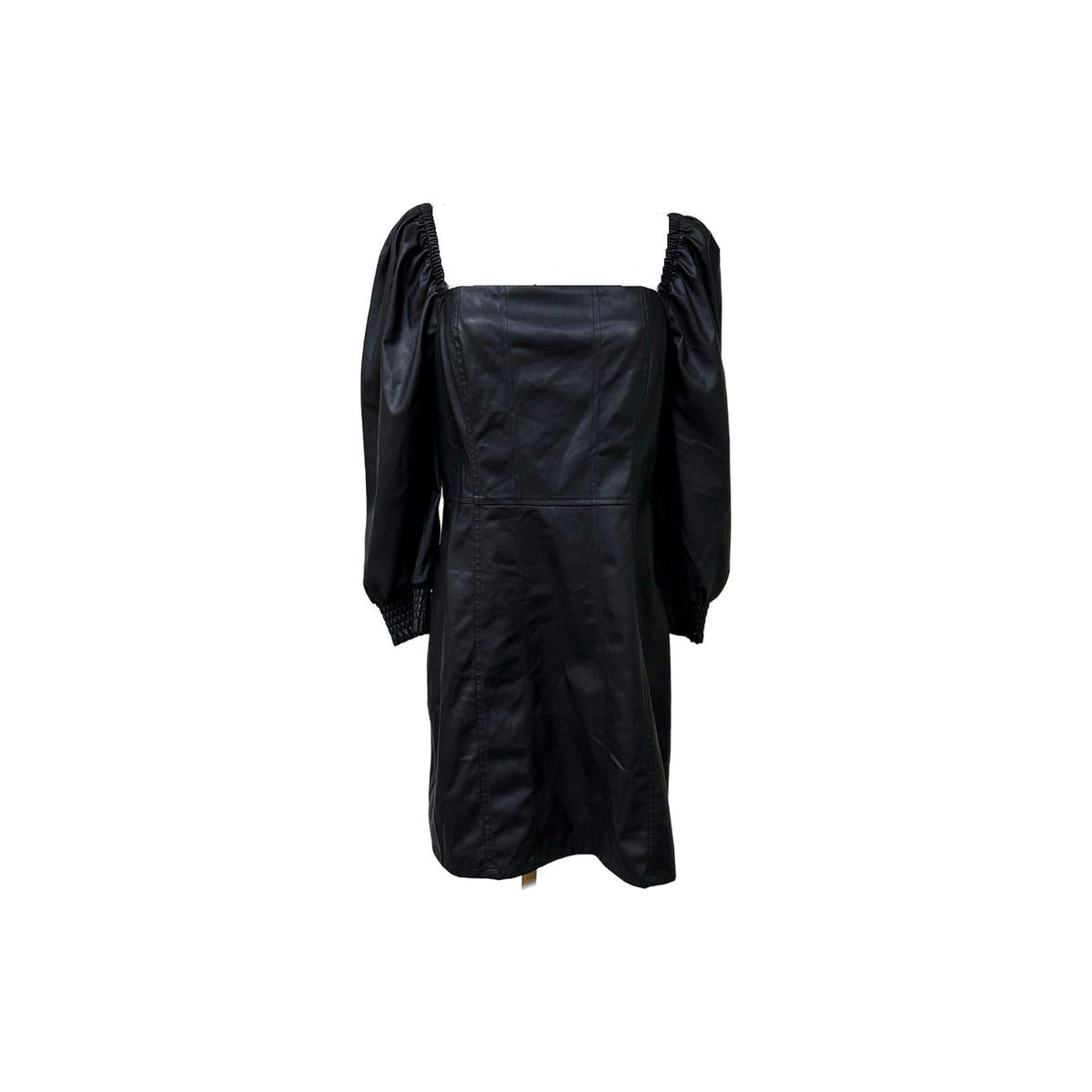 Avec Les Filles Black Faux Leather Corset Mini Dress Puff Sleeves