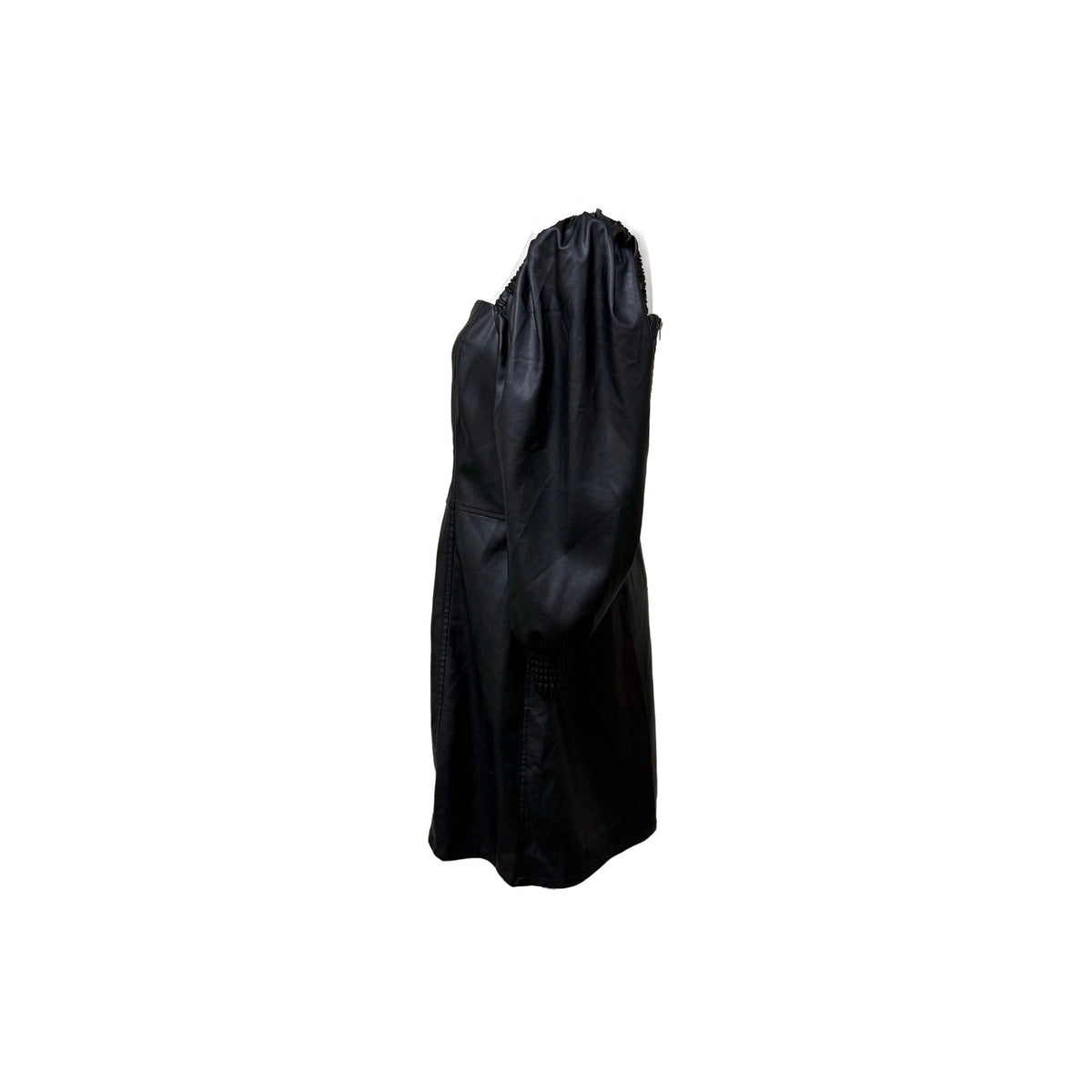 Avec Les Filles Black Faux Leather Corset Mini Dress Puff Sleeves