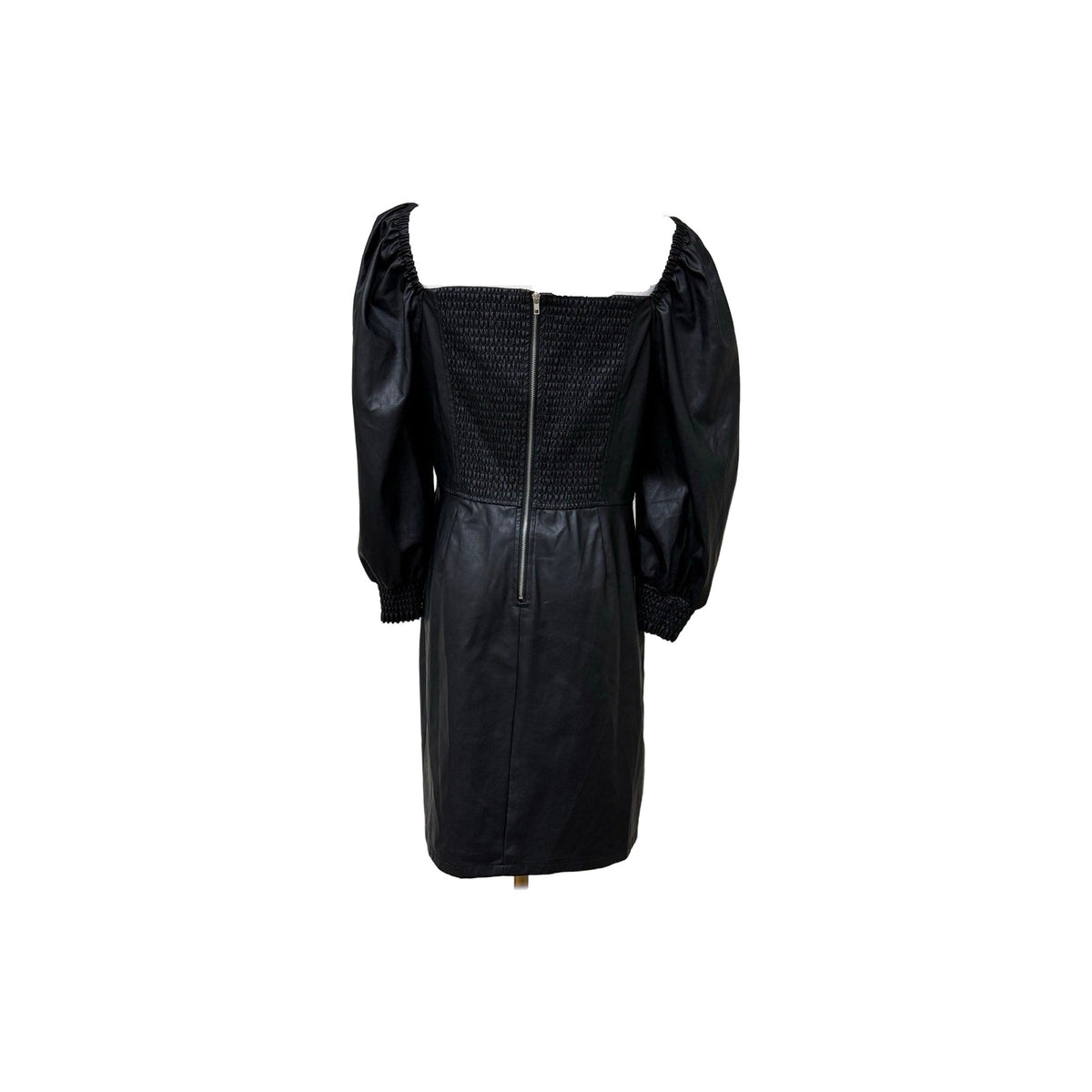 Avec Les Filles Black Faux Leather Corset Mini Dress Puff Sleeves