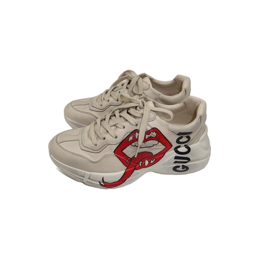 Gucci Rhyton Ivory Leather Mouth Print Lace-Up Low-Top Sneakers