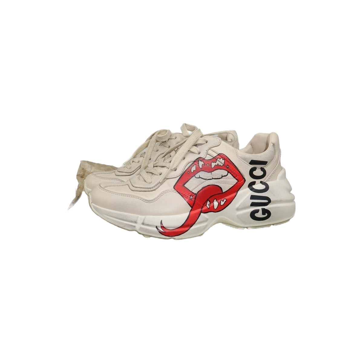 Gucci Rhyton Ivory Leather Mouth Print Lace-Up Low-Top Sneakers