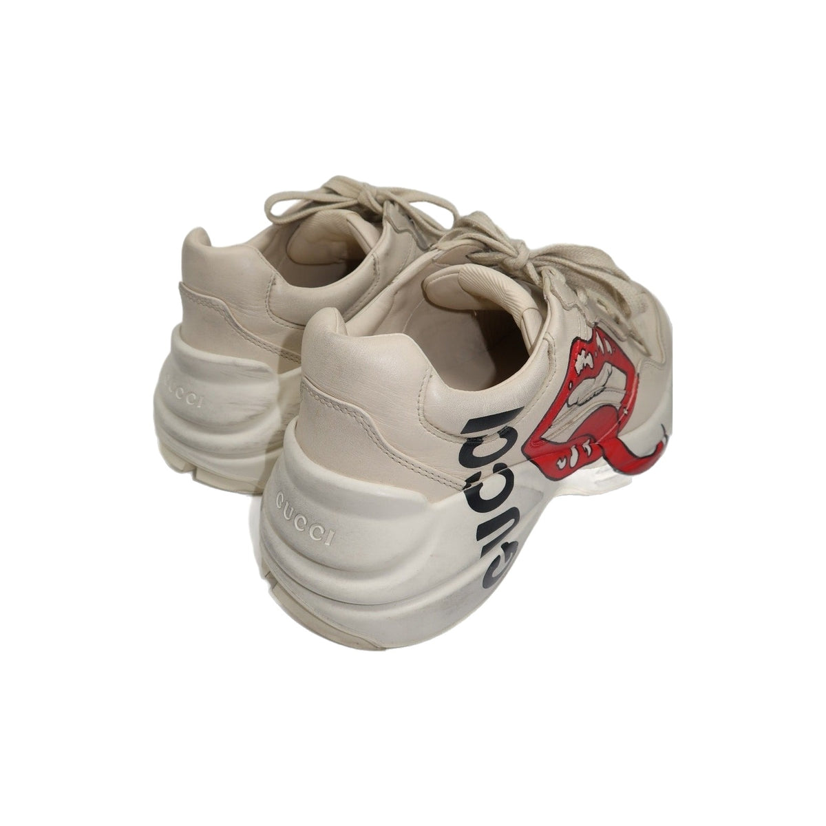 Gucci Rhyton Ivory Leather Mouth Print Lace-Up Low-Top Sneakers