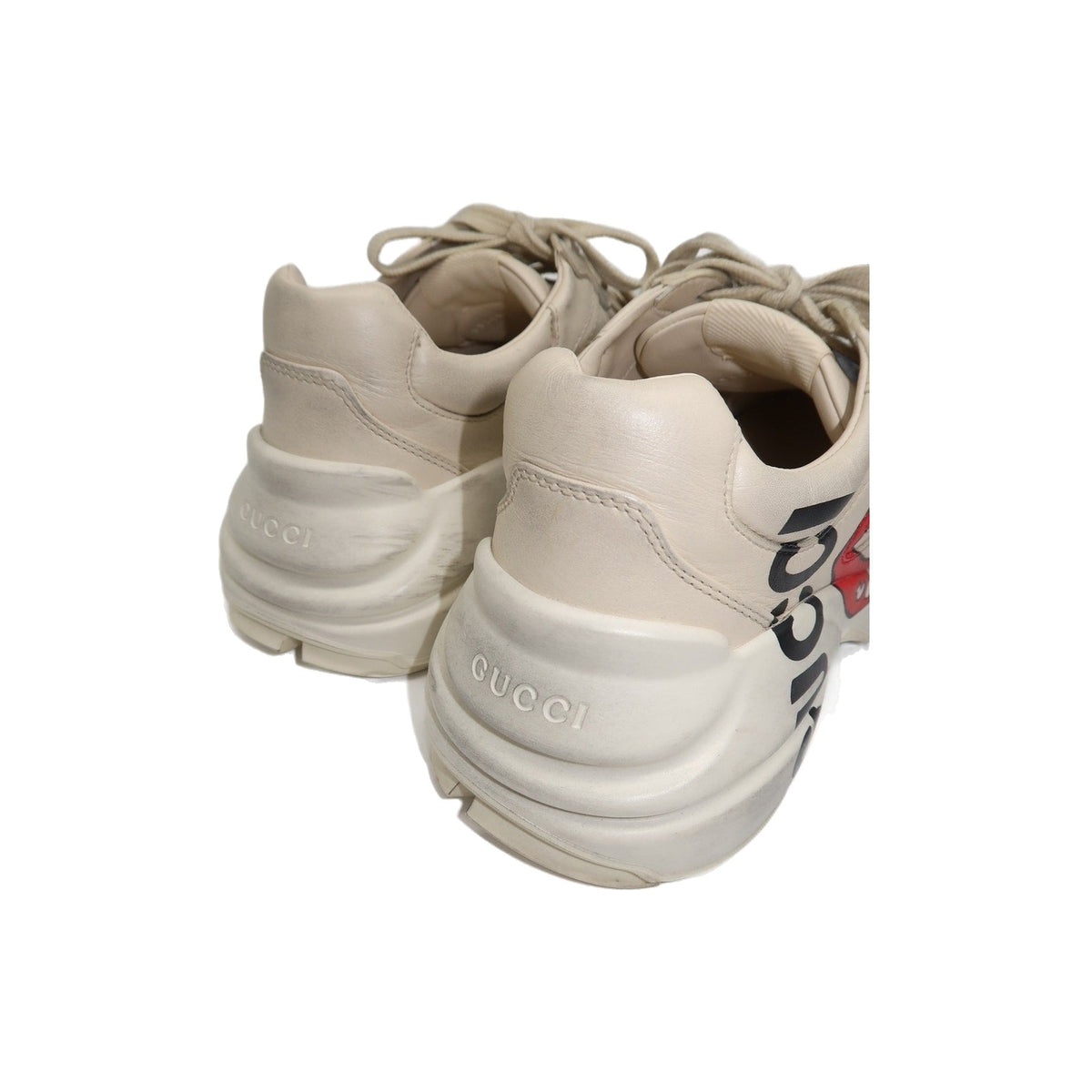 Gucci Rhyton Ivory Leather Mouth Print Lace-Up Low-Top Sneakers