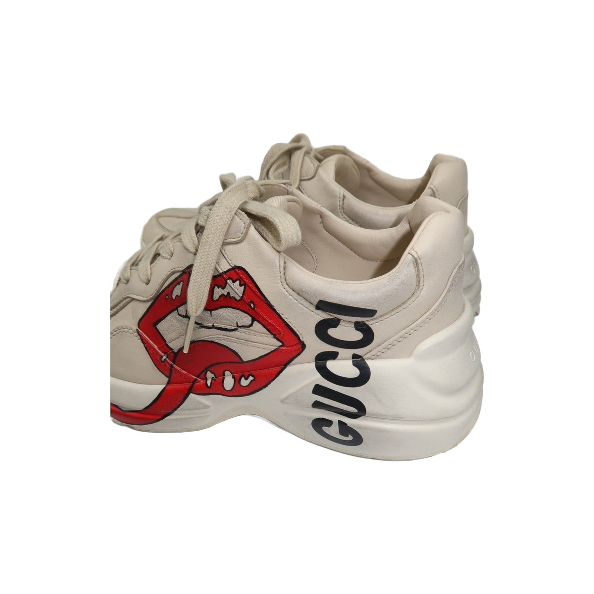 Gucci Rhyton Ivory Leather Mouth Print Lace-Up Low-Top Sneakers