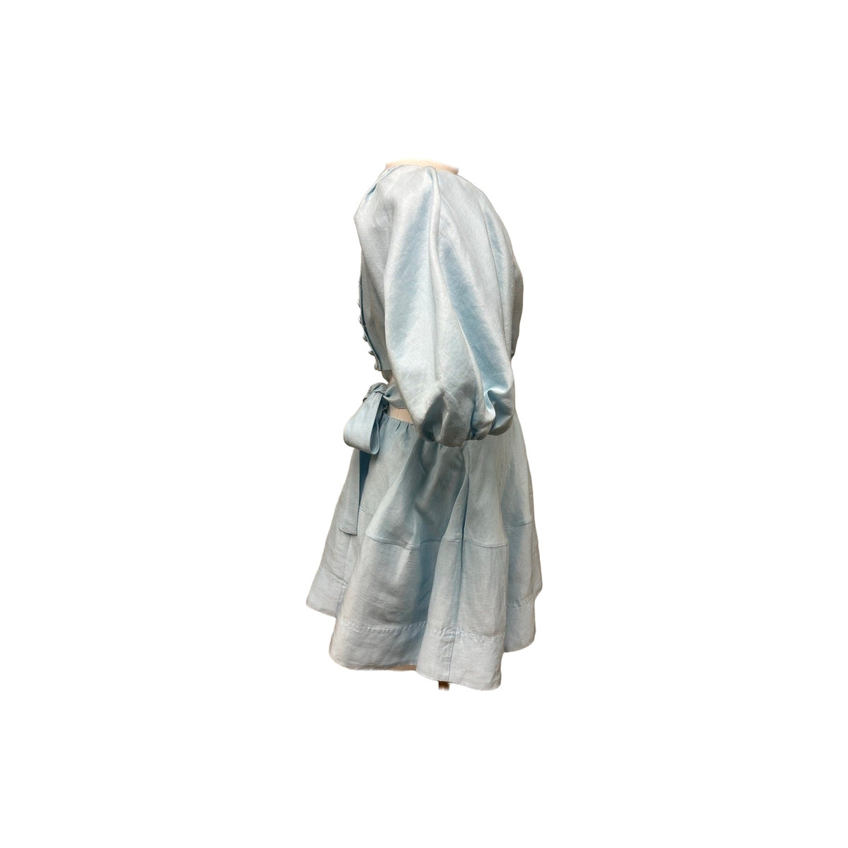 AJE Psychedelia Light Blue Puff Sleeve Cut-Out Pleated A-Line Mini Dress Size 8