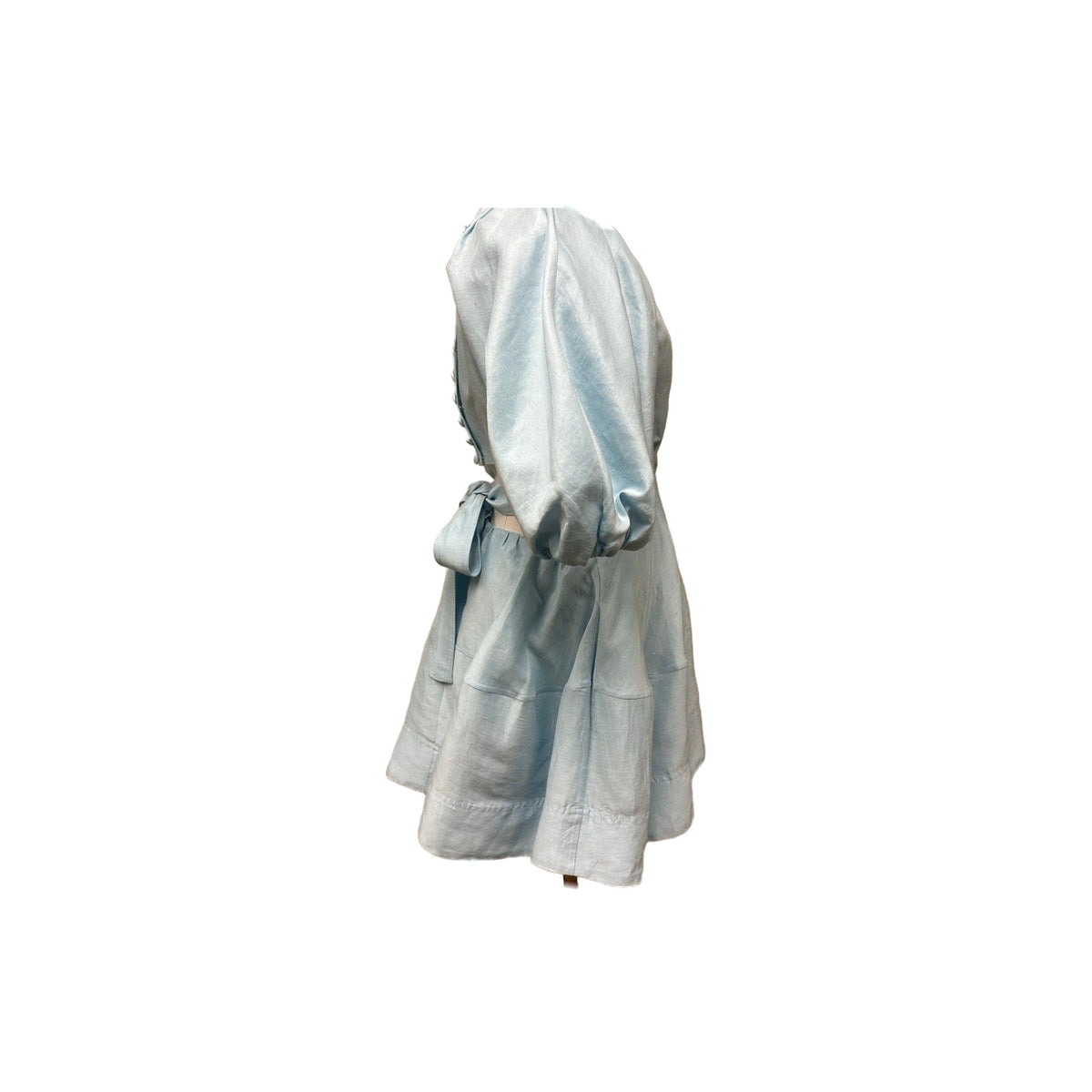 AJE Psychedelia Light Blue Puff Sleeve Cut-Out Pleated A-Line Mini Dress Size 8