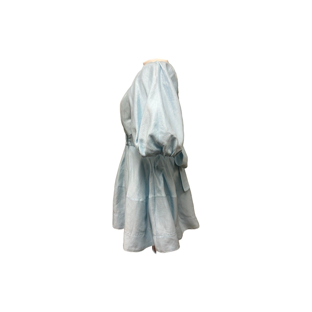 AJE Psychedelia Light Blue Puff Sleeve Cut-Out Pleated A-Line Mini Dress Size 8