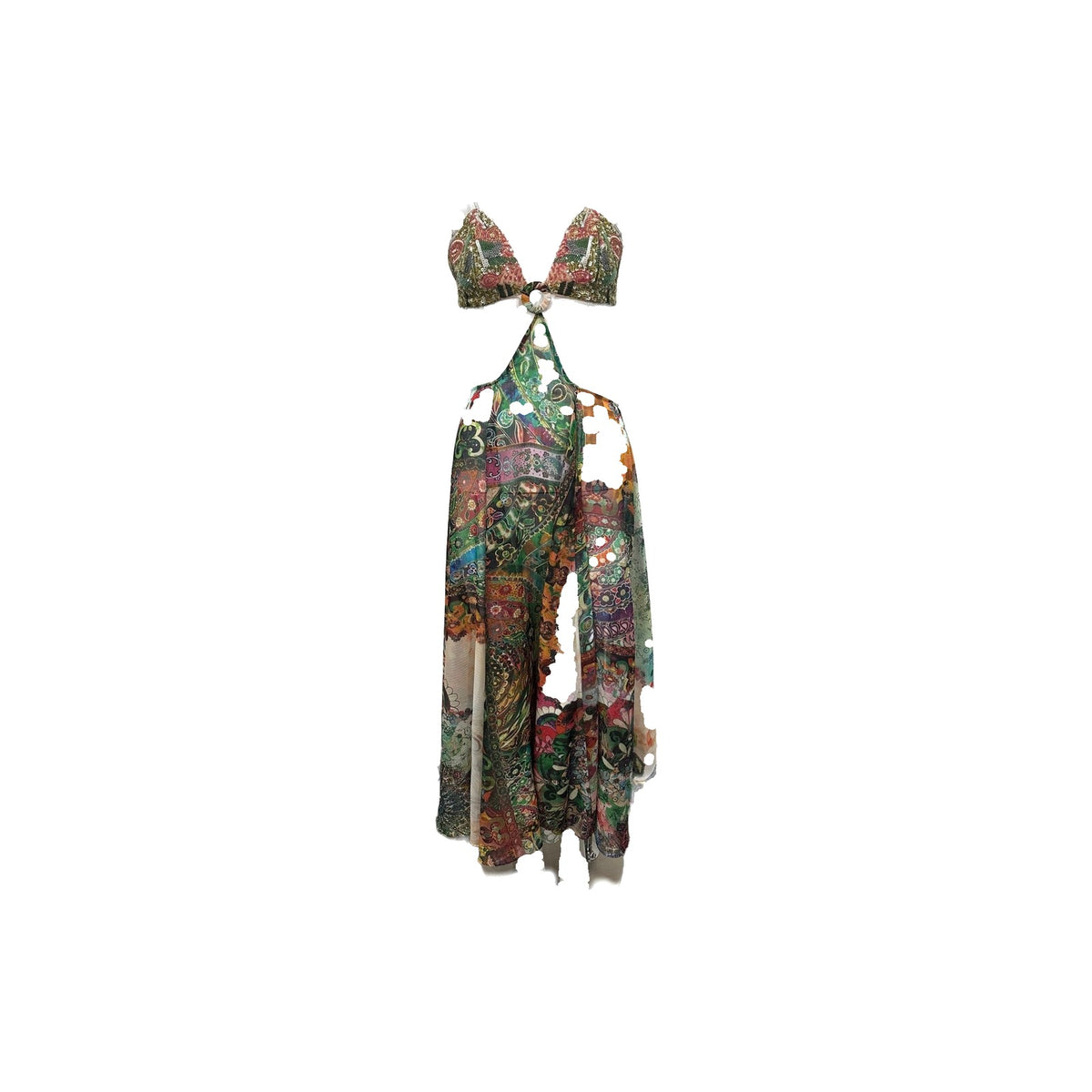 Alexis Sequined Paisley Print Cut-Out Pleated Maxi Dress