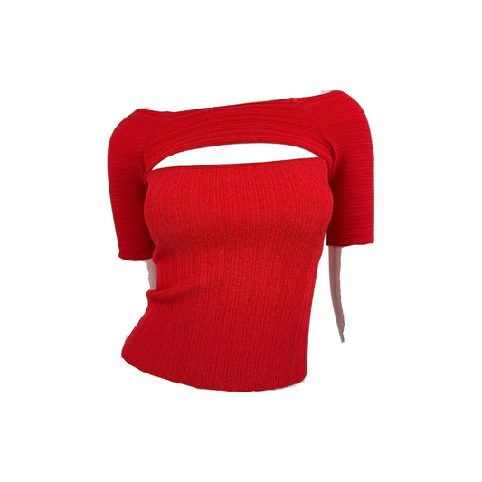 Stella McCartney Off Shoulder Cut Out Textured Knit Top